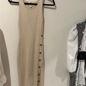 Sleeveless Beige Knit Dress with Button Detail NWOT